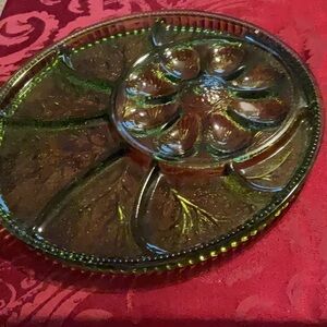 INDIANA GLASS VINTAGE MCM DEVILED EGG and hors d’oeuvres glass trayTREE OF LIFE